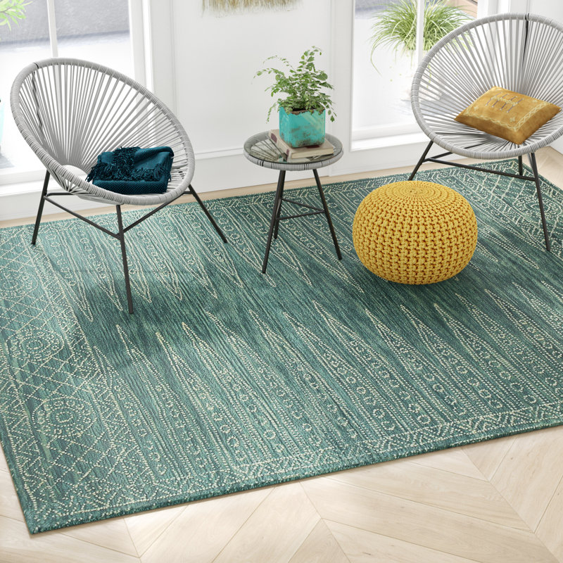 Langley Street Gardea Geometric Handmade Tufted Wool Teal Area Rug & Reviews Wayfair